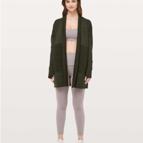 Lululemon Sit In Lotus Sweater Wrap 6 Heathered Dark Olive - Picture 4 of 8